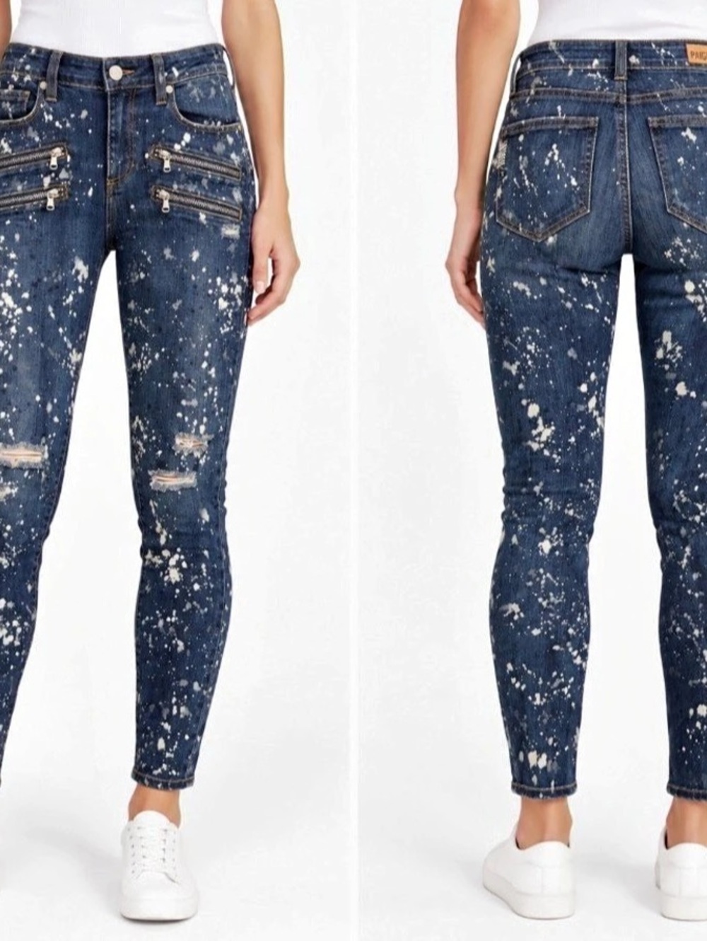 PAIGE Edgemont Skinny Jeans Corrosion Whiskers Moto Zip Size 29